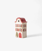 Alsace Christmas Tea Light Villa ceramic candle holder with red roof and shutters, festive holiday design by French Country.