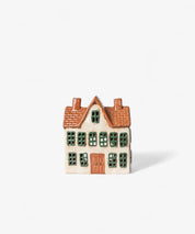 French Country Cotswolds Country Tea Light Manor ceramic house with rustic brick roof and green windows, 17cm decorative piece.
