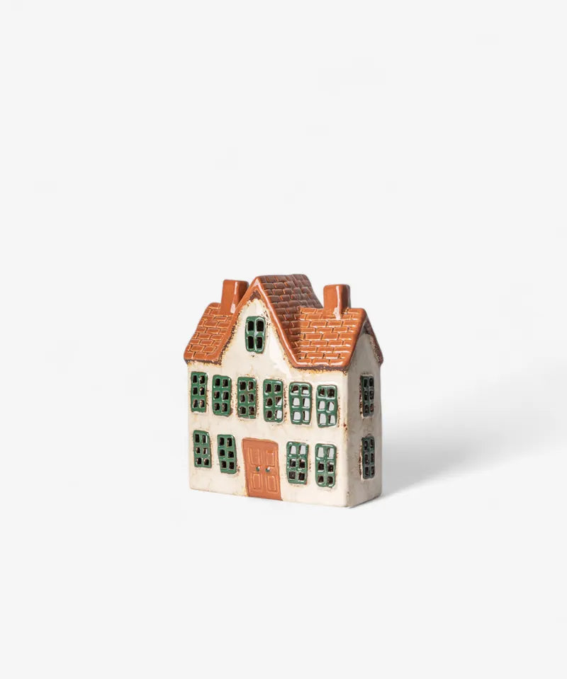 Cotswolds Country Tea Light Manor ceramic candle holder with hand-painted brick roof and detailed windows.
