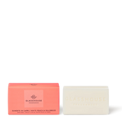 GLASSHOUSE Fragrances 180g Body Bar Sunset In Capri in packaging with bar soap beside it.