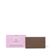 GLASSHOUSE A Tahaa Affair 180g Body Bar with pink packaging labeled Vanilla Caramel, alongside the brown soap embossed with the brand name.