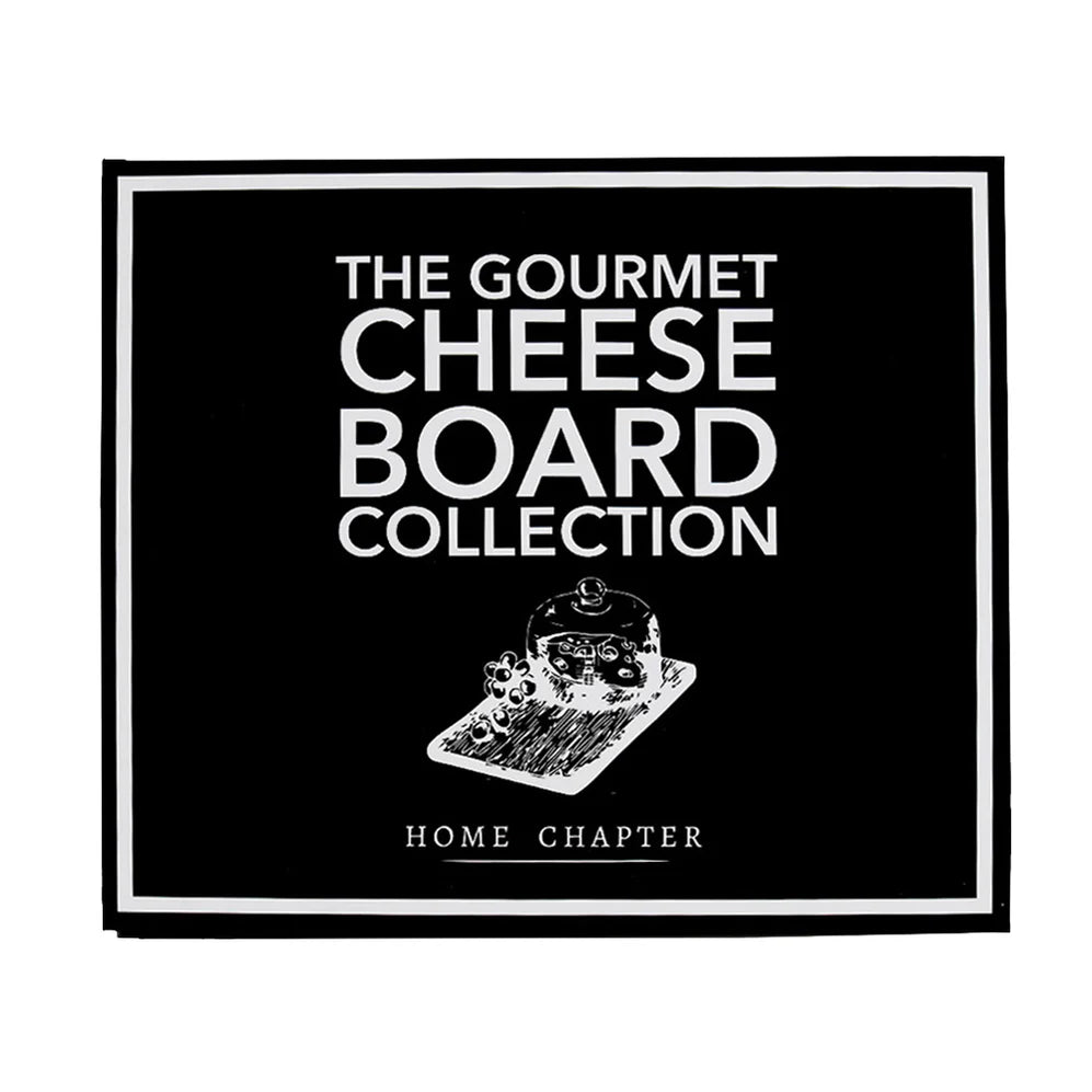 The Gourmet Cheese Board Book Box packaging, luxury cheese serving set presented in black gift box