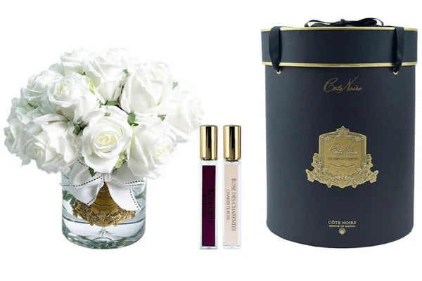 COTE NOIRE - Grand Rose Bud Bouqet Clear Glass White