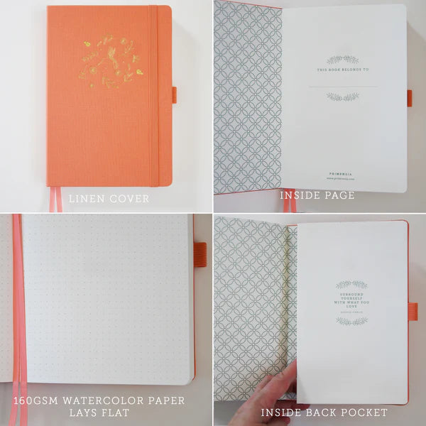 Primrosia 'Hummingbird' Peach – Watercolor Dot Grid A5 Journal