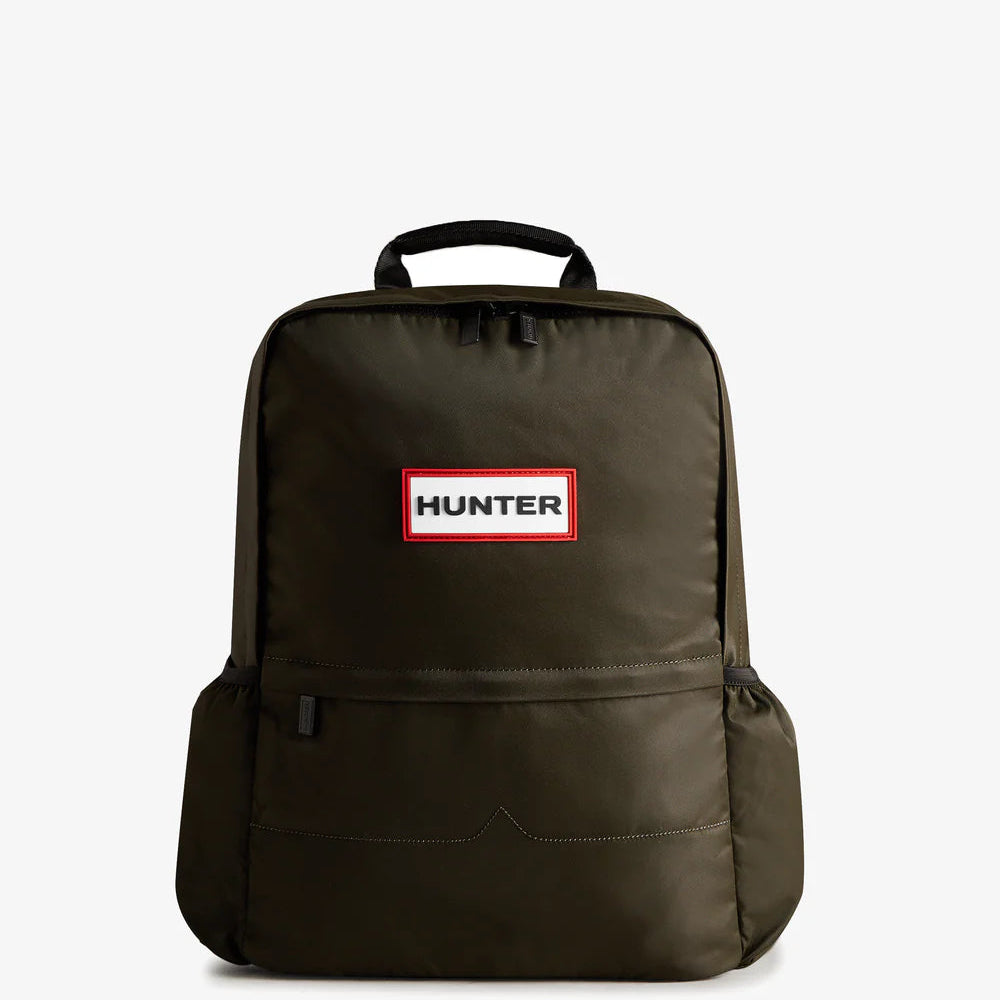 Hunter Nylon Large Backpack in Dark Olive with front logo patch
