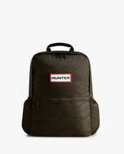 Hunter Nylon Large Backpack in Dark Olive with front logo patch