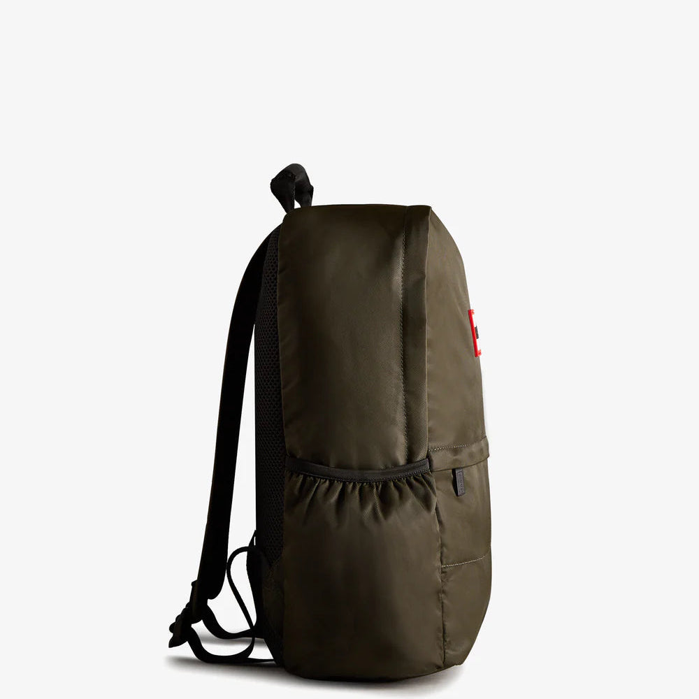 Side view of Hunter Nylon Large Backpack in Dark Olive