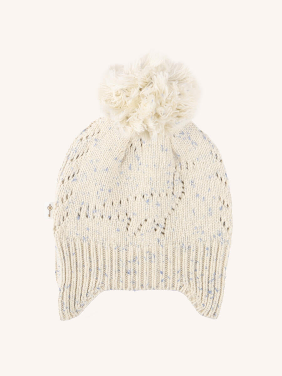 FLEUR HARRIS Pointelle Knit Aviator Beanie -Cream