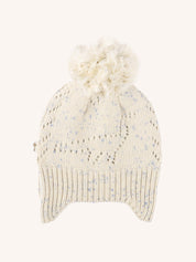 FLEUR HARRIS Pointelle Knit Aviator Beanie -Cream