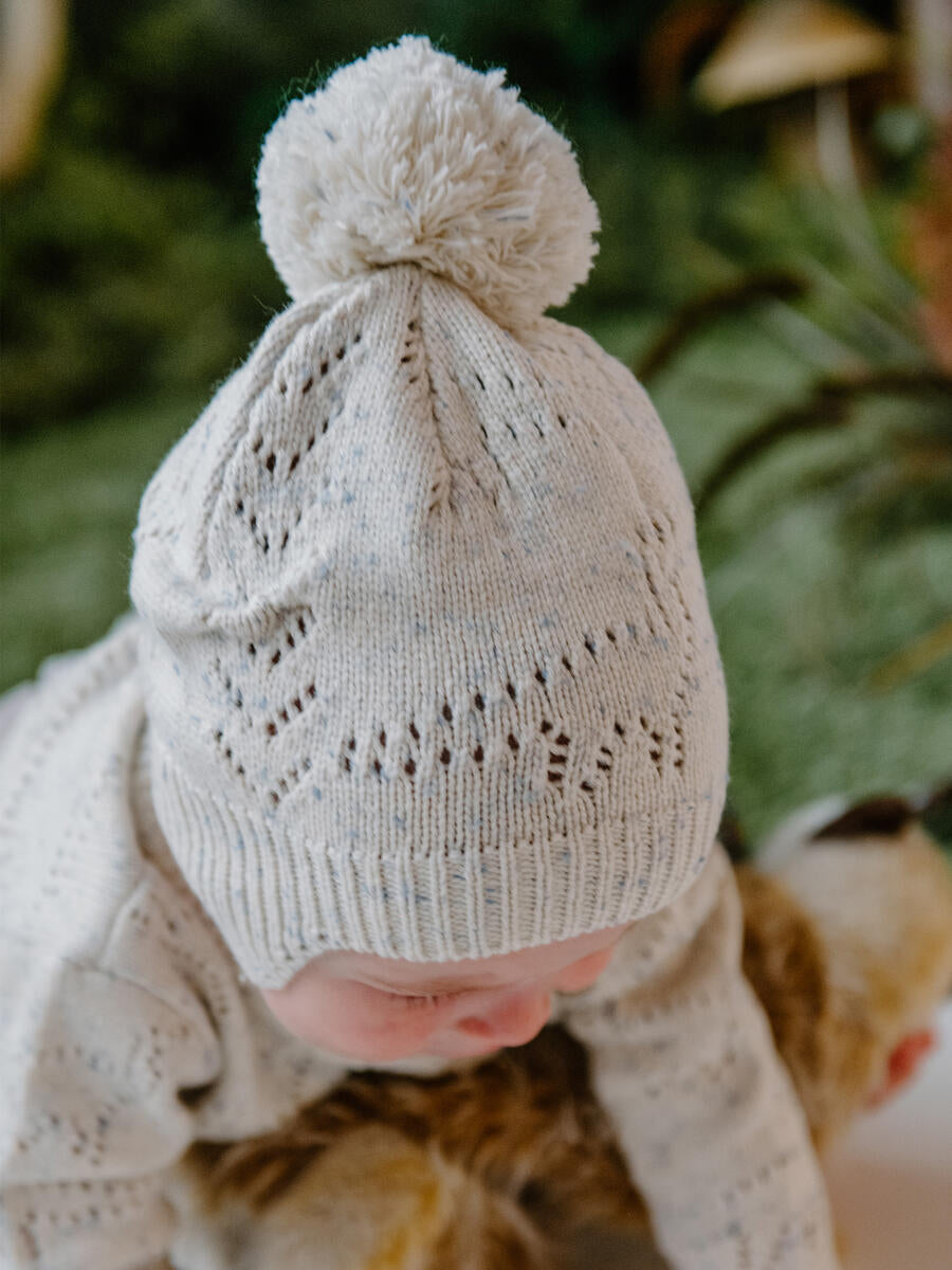 FLEUR HARRIS Pointelle Knit Aviator Beanie -Cream