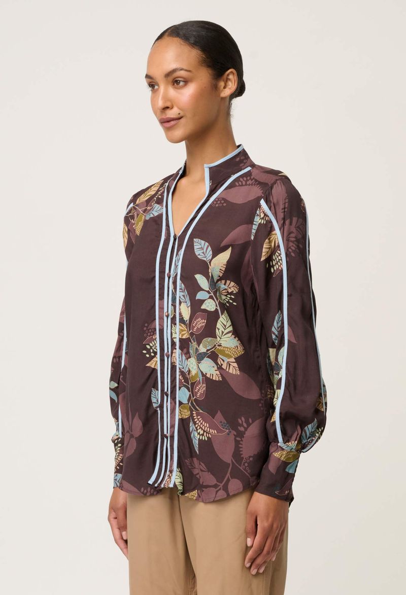 Once Was Asher Contrast Trim Viscose Faille Shirt