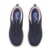 Keds BlissWalk Alt Eng Knit Navy Pink sneakers top view pair of slip on shoes with fixed laces cushioned BlissFoam Tech insole breathable lining antimicrobial removable footbed and lightweight casual comfort design