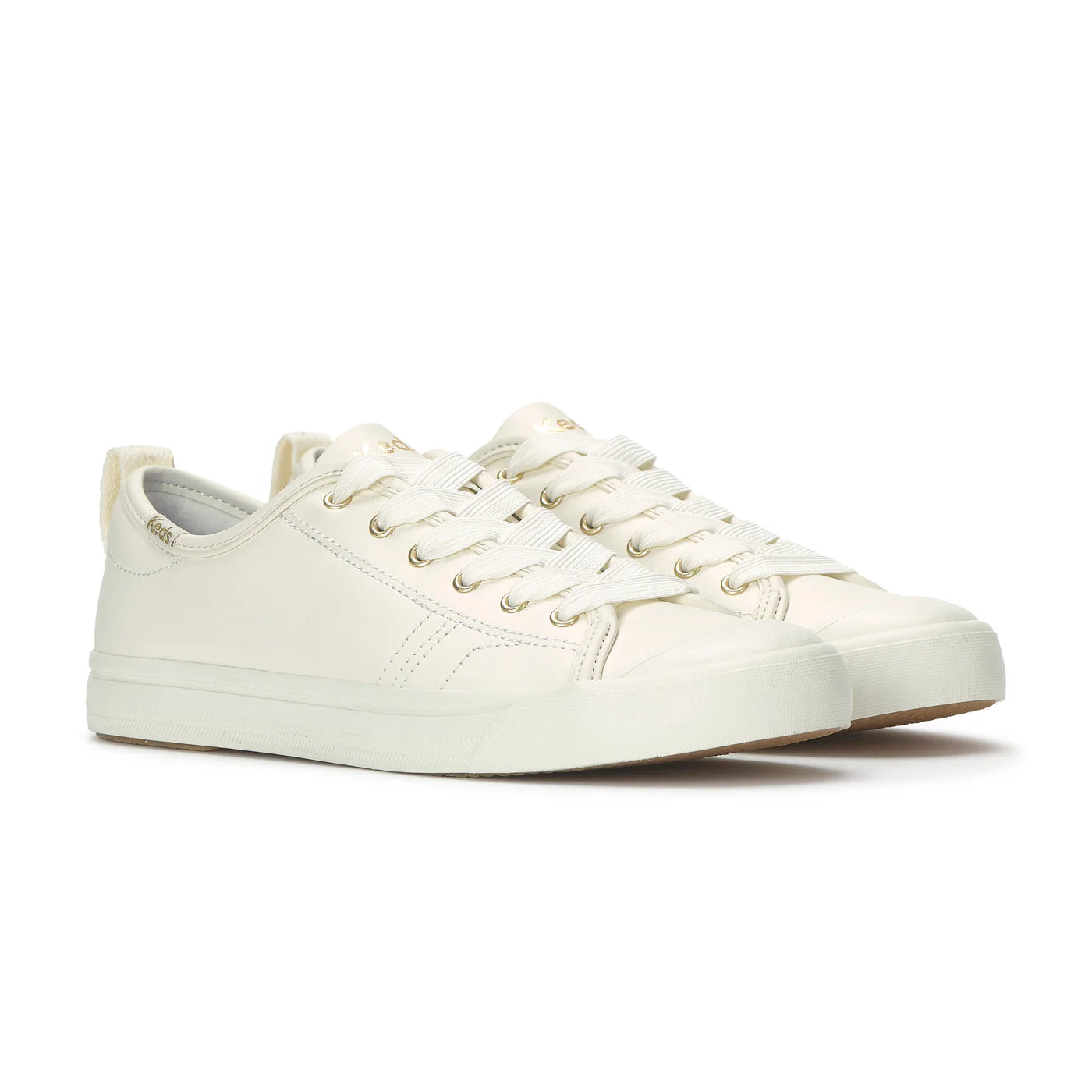 Keds Cruise Leather Egret Gold women’s sneakers off white leather low top lace up casual shoes with subtle gold detail cushioned footbed breathable lining and flexible rubber outsole stylish everyday comfort footwear