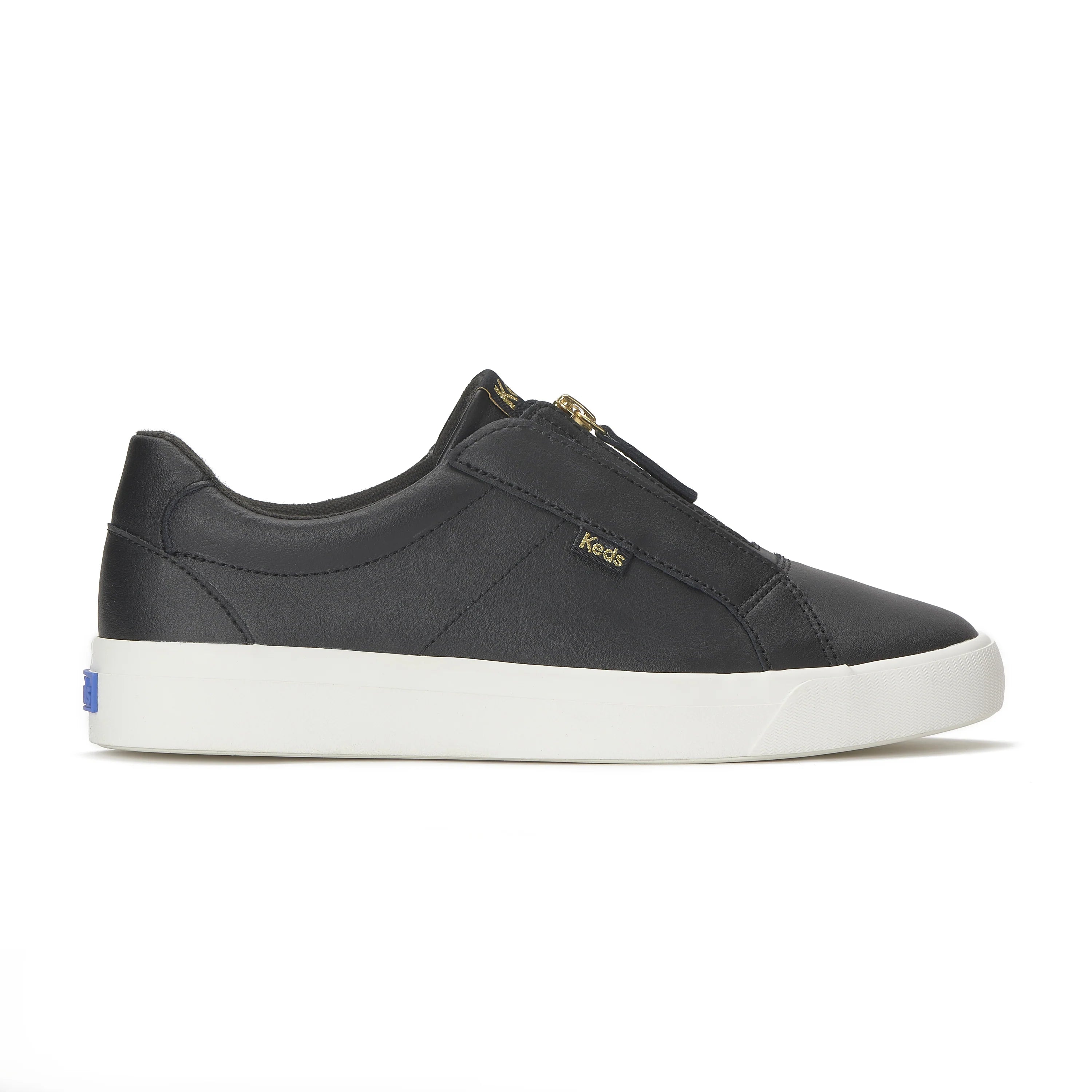 KEDS Pursuit zip leather sneakers in black side view