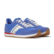 Pair of Keds Rena Nylon Suede sneakers in blue, white, and red shown from an angled front view.