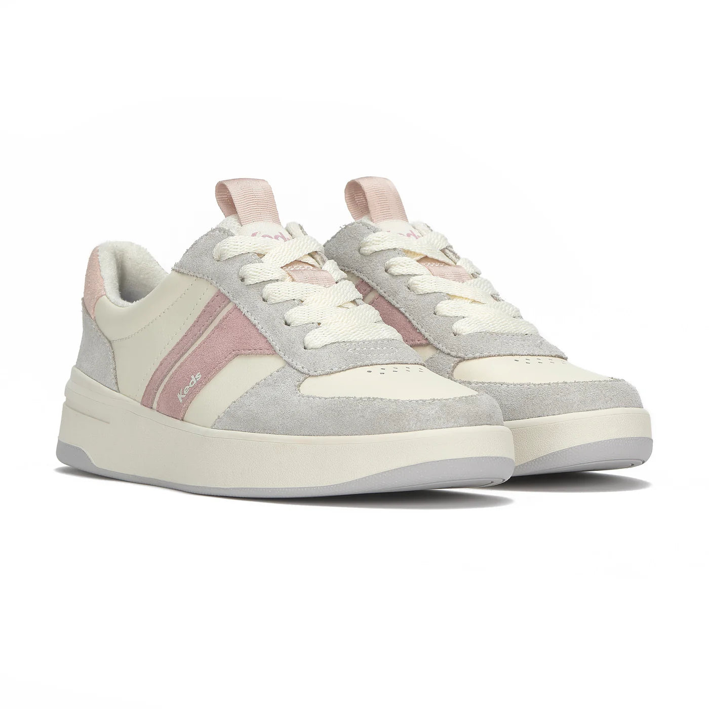 Keds The Court II women’s sneakers leather and suede grey mauve lace up casual shoes with cushioned footbed breathable mesh lining lightweight vintage tennis inspired design stylish everyday comfort footwear