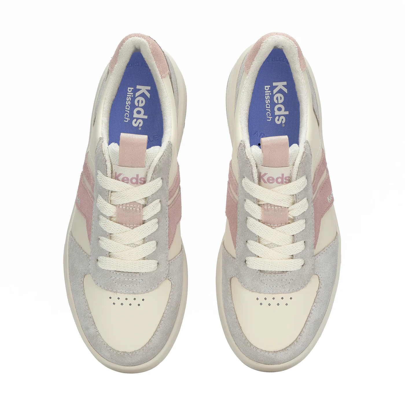 Keds The Court II leather suede grey mauve sneakers top view pair lace up design cushioned insoles breathable lining casual lifestyle footwear