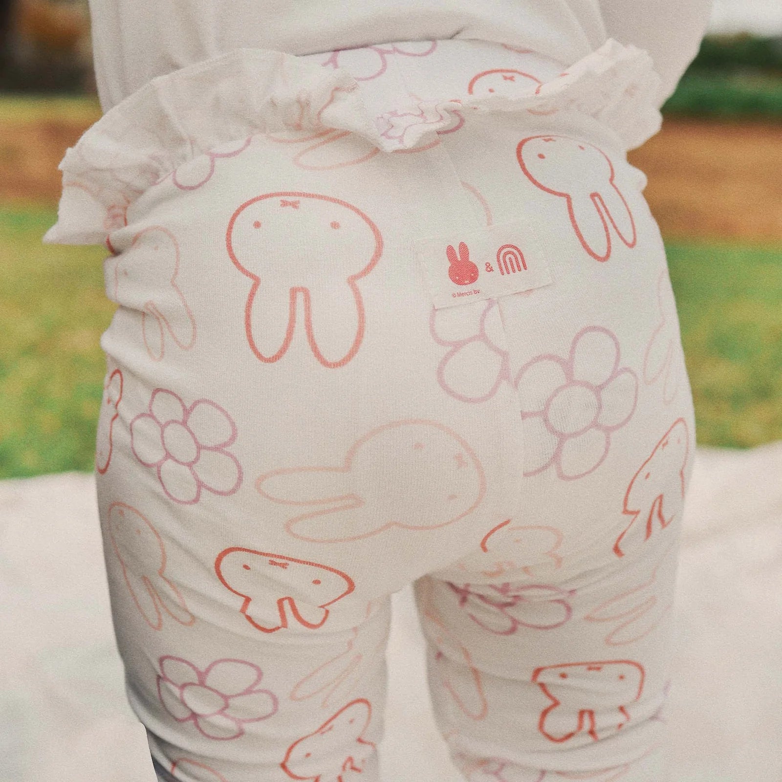 Kynd Baby Miffy Frill Legging Pink close up back view organic cotton toddler leggings frill waistband elastic waist comfortable cute Miffy bunny print baby clothing