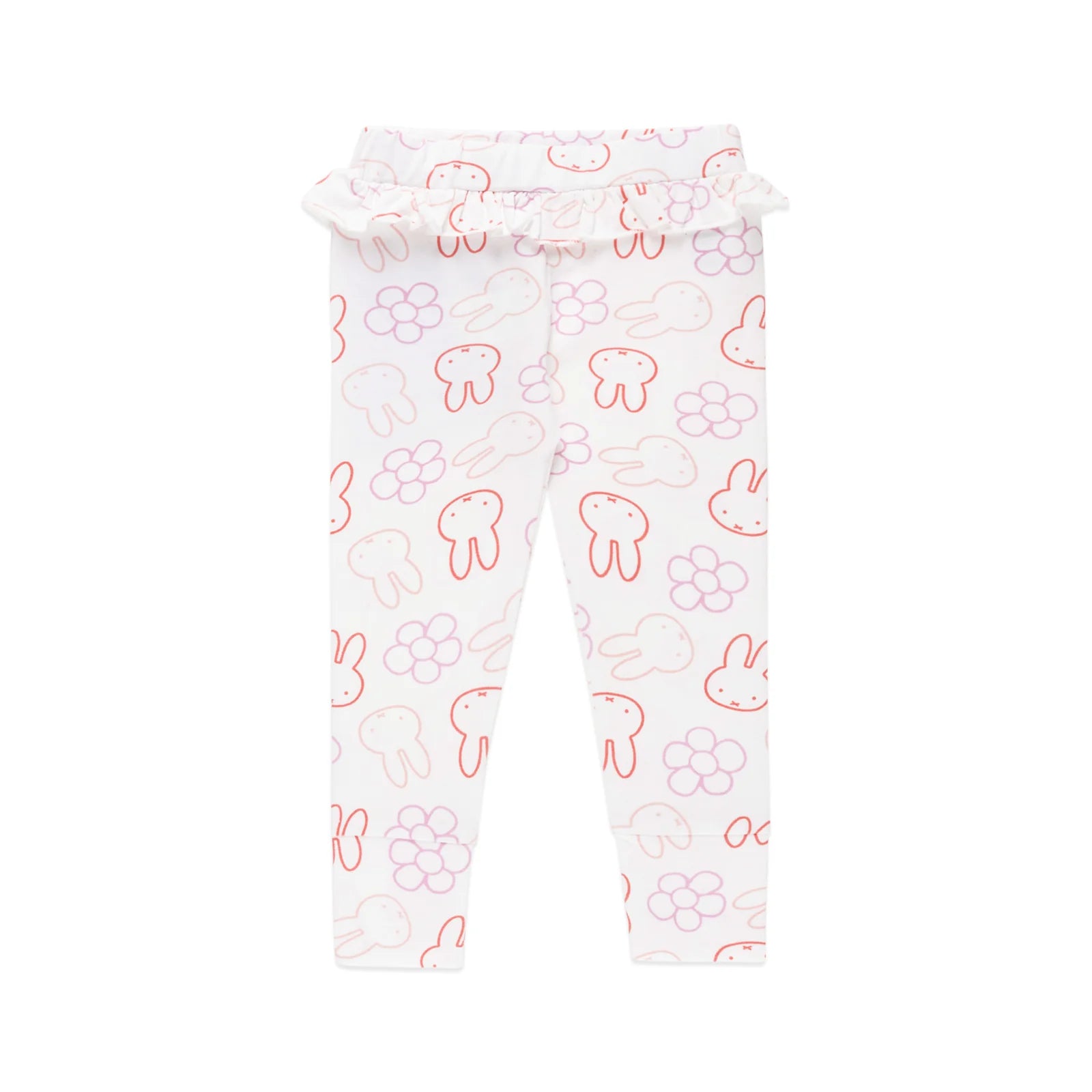 Kynd Baby Miffy Frill Legging Pink toddler leggings soft organic cotton jersey full length with elastic waist cute bunny and flower print everyday playwear