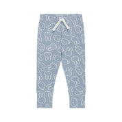 Kynd Baby Miggy Leggings in moody blue with white Miffy bunny print, front view.