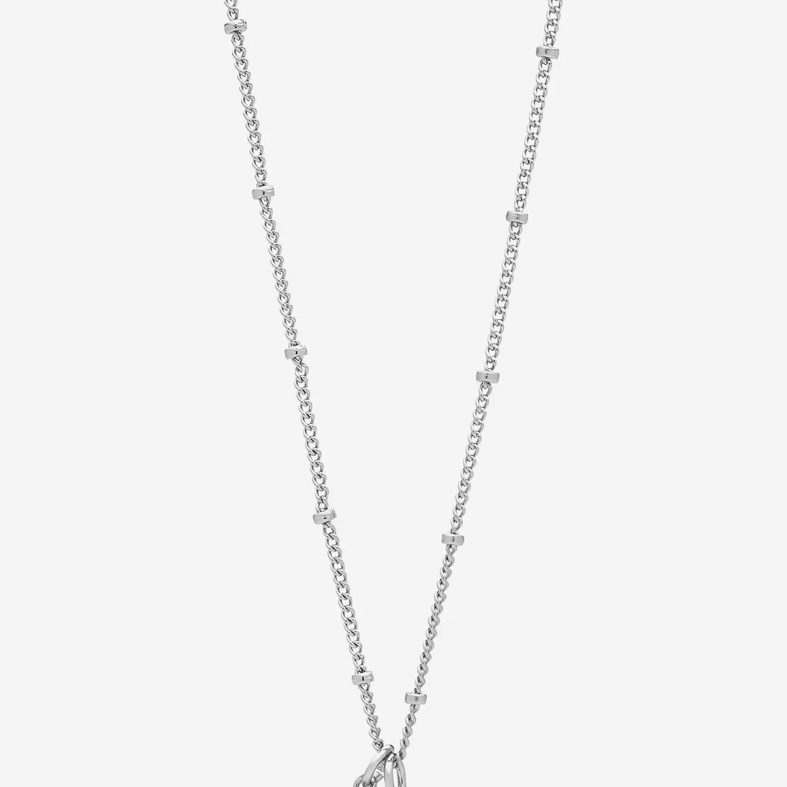 LIBERTE Coast Silver Necklace with scallop shell pendant and pearl charm on beaded chain, product close-up