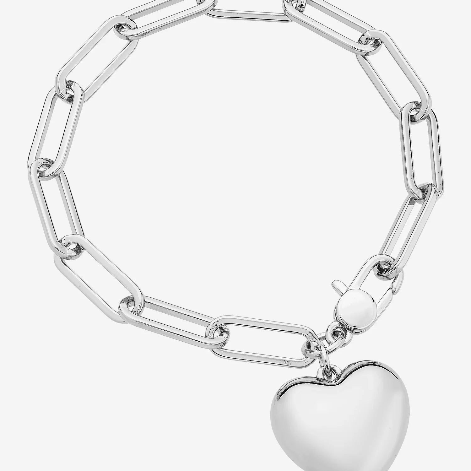 LIBERTE Lotte Silver Heart Bracelet product close-up, silver chain link bracelet with heart charm
