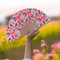 Fisura Hand Fan - Pink & Red Poppies