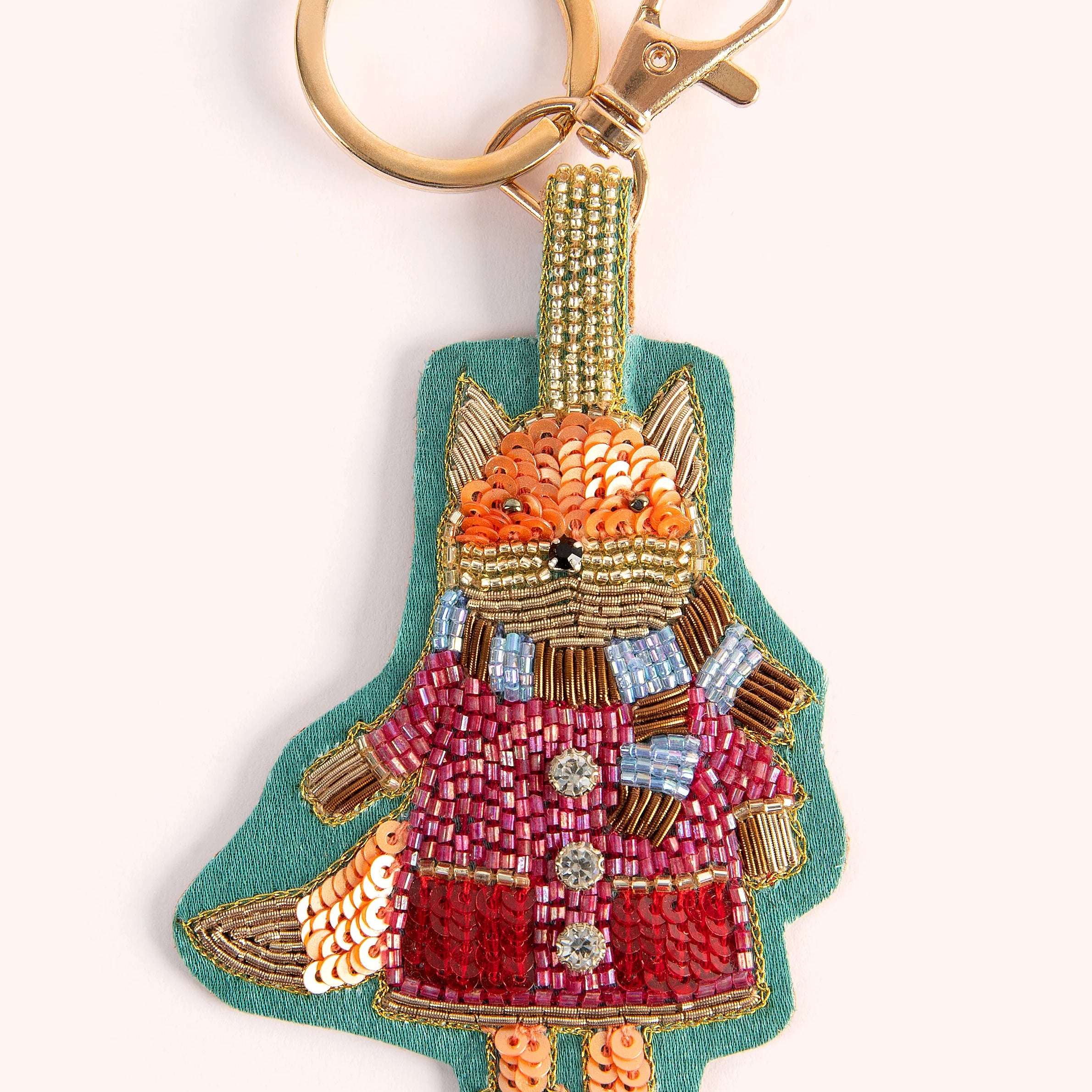 POWDER beaded fall fox keyring with gold ring and clasp