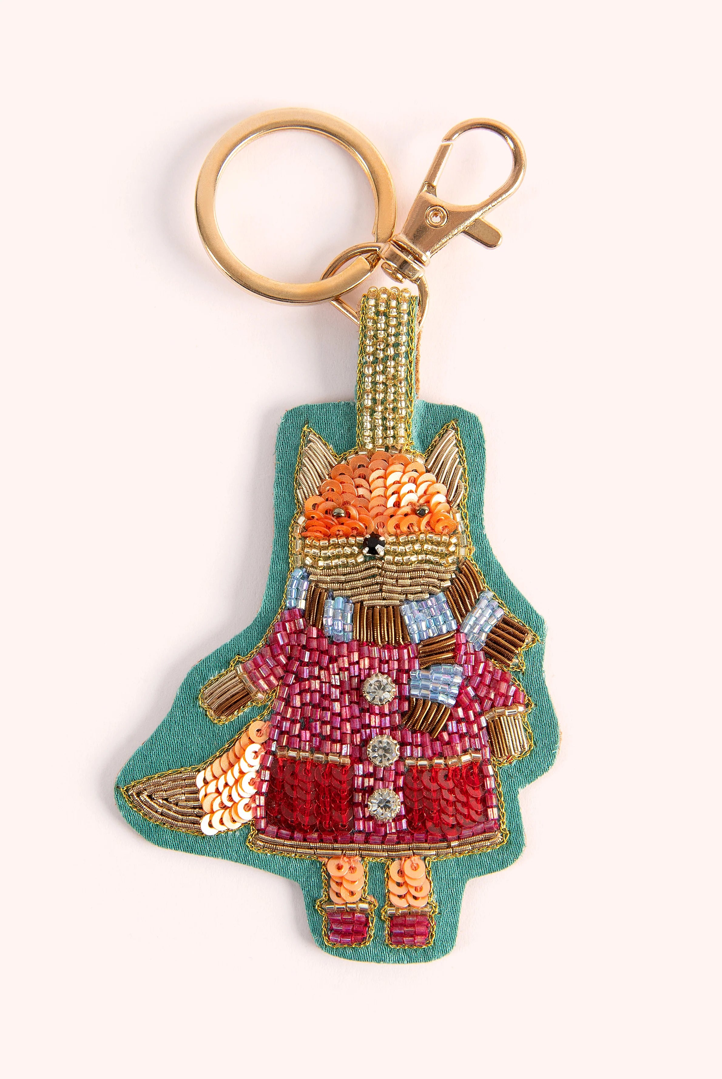 POWDER beaded fall fox keyring with gold ring and clasp