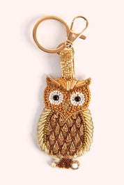 POWDER beaded golden owl keyring with gold ring and clasp