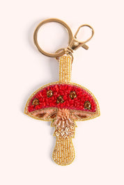 POWDER beaded toadstool keyring with gold ring and clasp