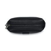 Saint Cobes Leather Travel Wash Bag top view, durable black leather dopp kit with zip fastening for travel and storage