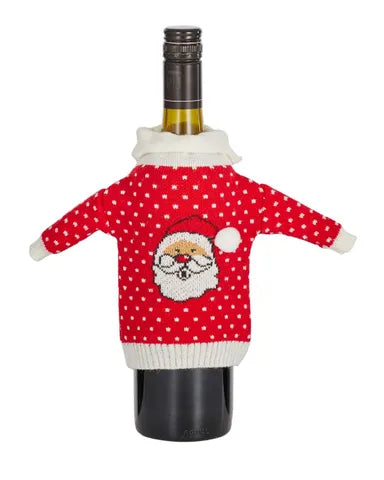 Christmas Wine Bottle Cover - Red & White