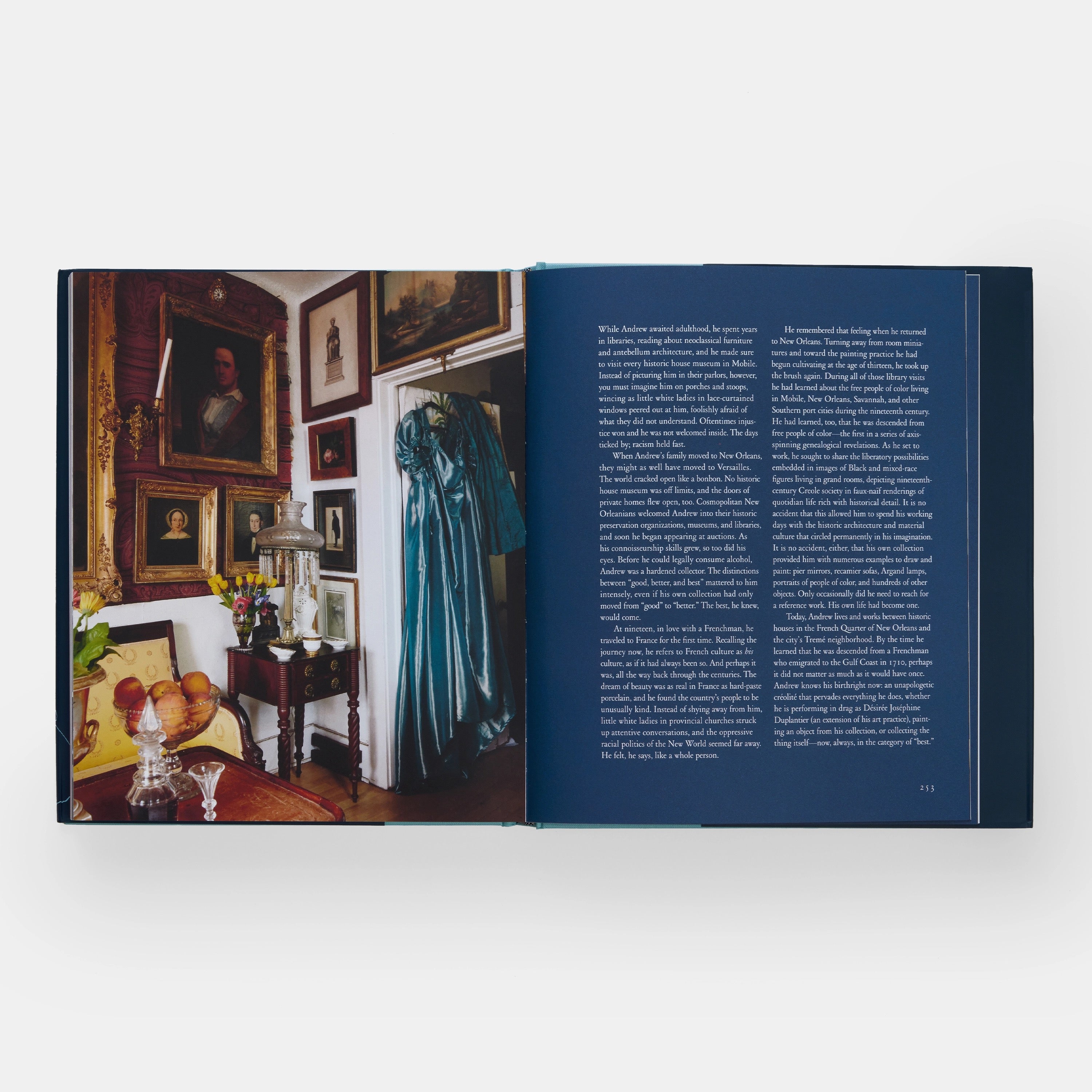The New Antiquarians book interior with antique furniture, portraits, and detailed collector’s notes