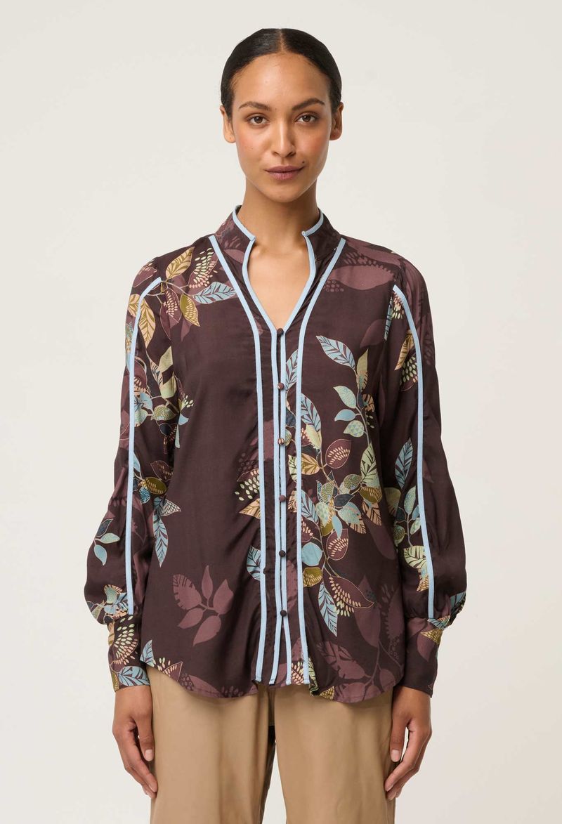 Once Was Asher Contrast Trim Viscose Faille Shirt