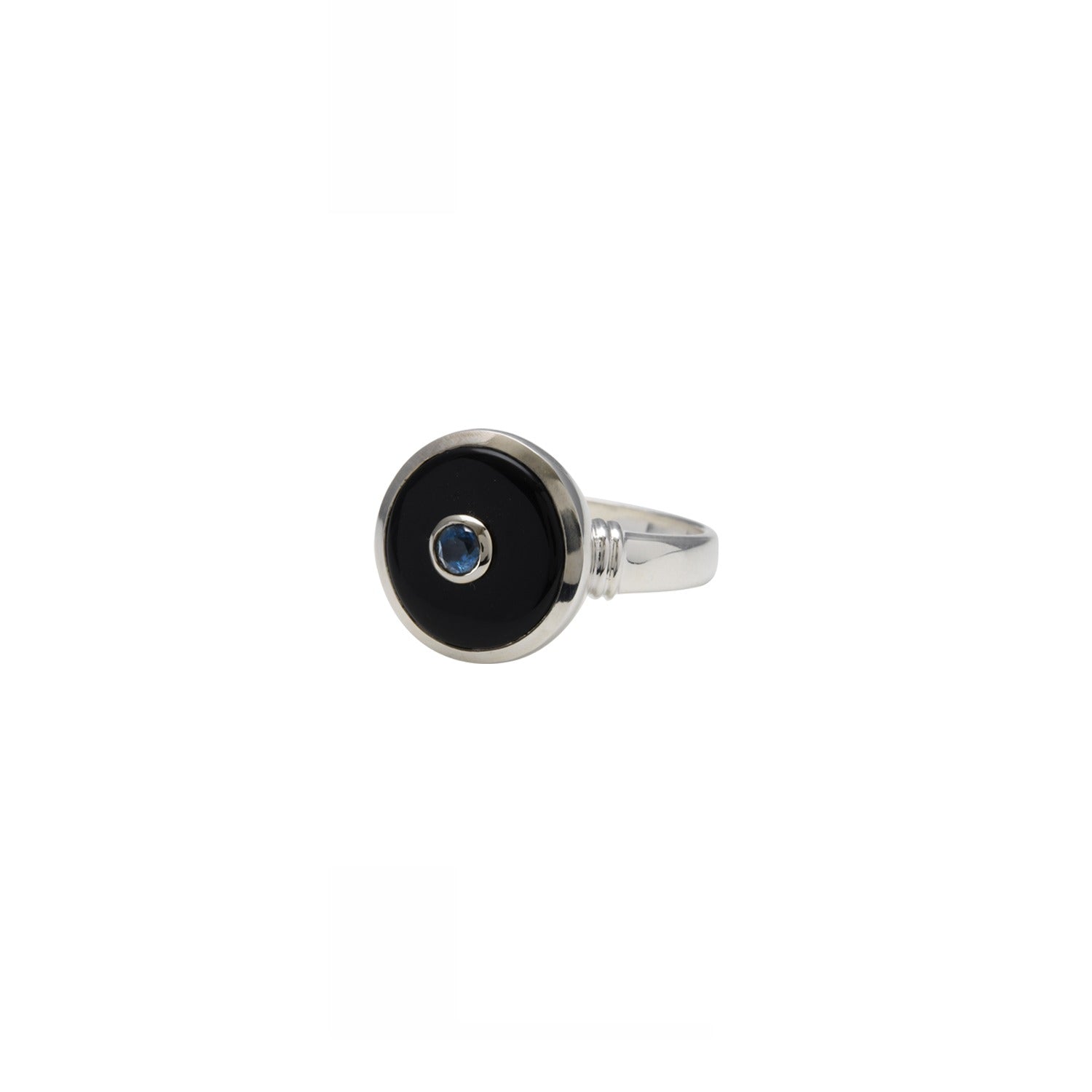 VON TRESKOW Round Black Onyx and Blue Topaz Ring